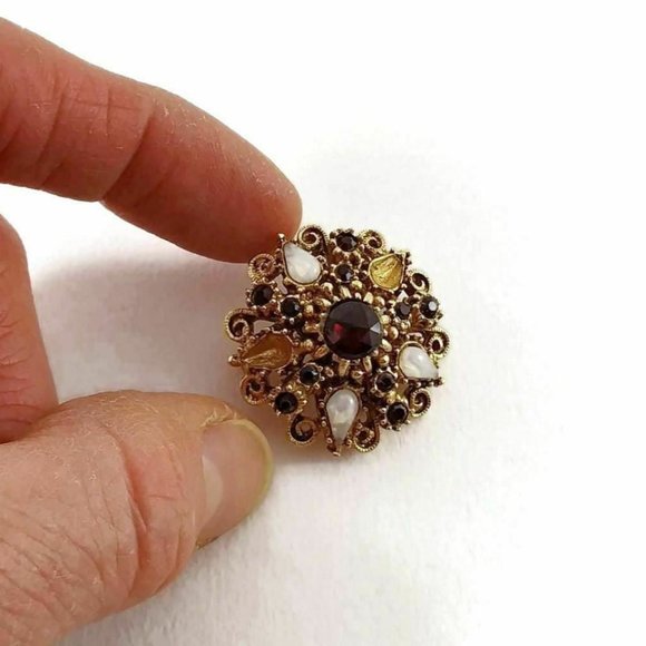 Women's Brooch Jewelry Gold-Tone Stones Trinket Lapel Dress Pin Gift for Her VTG - Picture 3 of 4